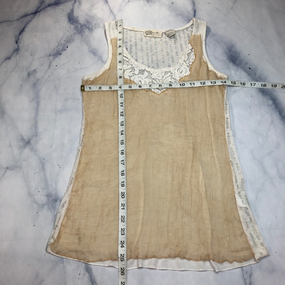 Miss Me White & Tan Destructed Chiffon Tank Top - Picture 6 of 8